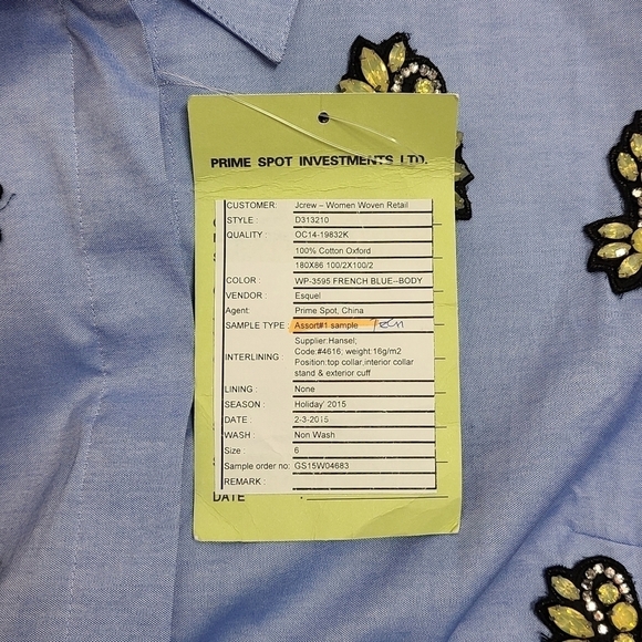 J CREW Blue Stone Embellished 100% Cotton Button-Up Shirt Women's Size 6 - Picture 15 of 15